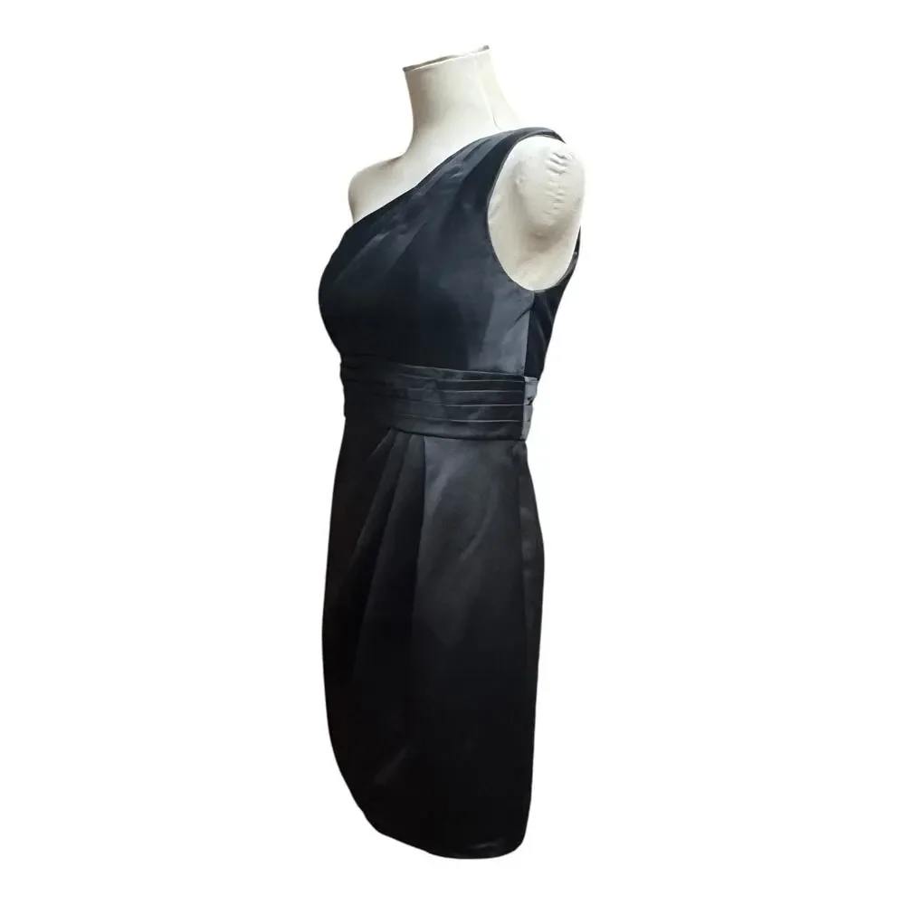 David's Bridal One Shoulder Satin Dress Pleated Bodice F44358 Black 8